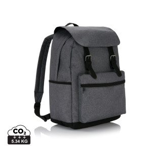 Laptop backpack with magnetic buckle straps grey